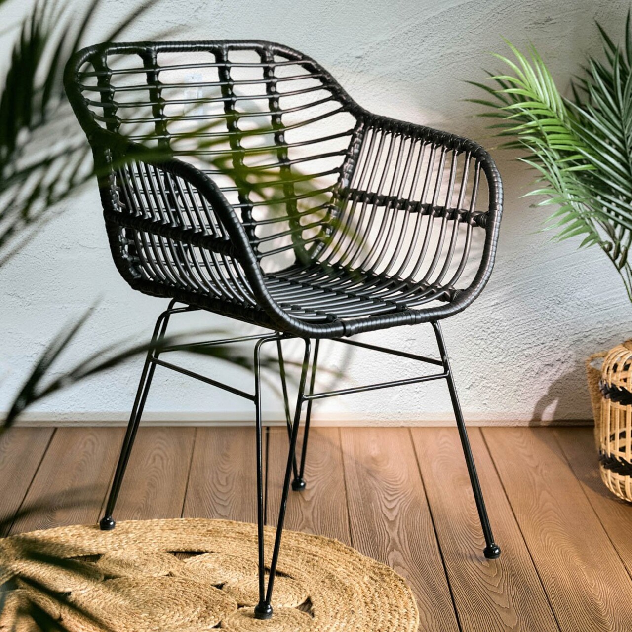 Scaun pentru gradina Jardin, Homla, 57x62x81 cm, ratan/metal, negru - imagine 5